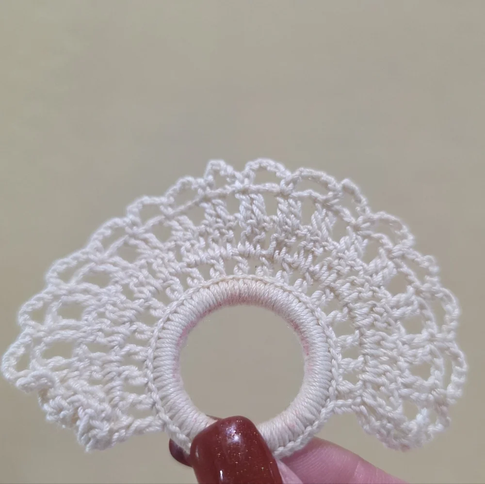 Vintage Handmade Ecru Ivory Beige Hand Crochet Napkin Rings Set of 6